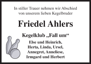 Traueranzeige von Friedel Ahlers von Neue Osnabrücker Zeitung GmbH & Co. KG