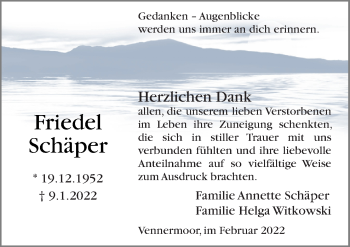 Traueranzeige von Friedel Schäper von Neue Osnabrücker Zeitung GmbH & Co. KG