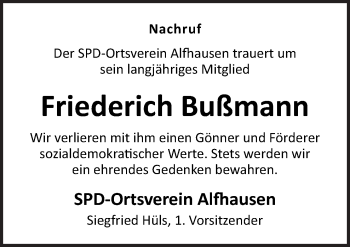 Traueranzeige von Friederich Bußmann von Neue Osnabrücker Zeitung GmbH & Co. KG