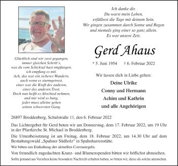 Traueranzeige von Gerd Ahaus von Neue Osnabrücker Zeitung GmbH & Co. KG