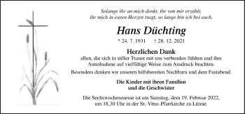 Traueranzeige von Hans Düchting von Neue Osnabrücker Zeitung GmbH & Co. KG