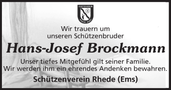 Traueranzeige von Hans-Josef Brockmann von Neue Osnabrücker Zeitung GmbH & Co. KG