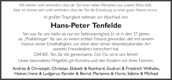 Traueranzeige von Hans-Peter Tenfelde von Neue Osnabrücker Zeitung GmbH & Co. KG