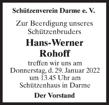 Traueranzeige von Hans-Werner Rohoff von Neue Osnabrücker Zeitung GmbH & Co. KG