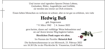 Traueranzeige von Hedwig Buß von Neue Osnabrücker Zeitung GmbH & Co. KG