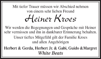 Traueranzeige von Heiner Kroes von Neue Osnabrücker Zeitung GmbH & Co. KG