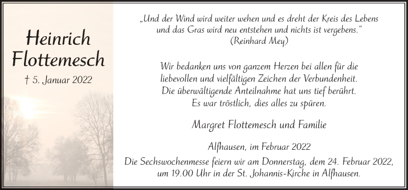  Traueranzeige für Heinrich Flottemesch vom 19.02.2022 aus Neue Osnabrücker Zeitung GmbH & Co. KG