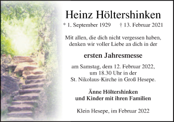 Traueranzeige von Heinz Höltershinken von Neue Osnabrücker Zeitung GmbH & Co. KG