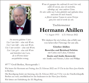 Traueranzeige von Hermann Ahillen von Neue Osnabrücker Zeitung GmbH & Co. KG