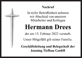 Traueranzeige von Hermann Drees von Neue Osnabrücker Zeitung GmbH & Co. KG