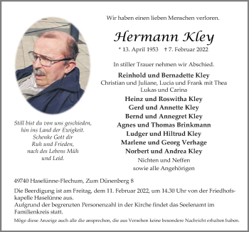 Traueranzeige von Hermann Kley von Neue Osnabrücker Zeitung GmbH & Co. KG