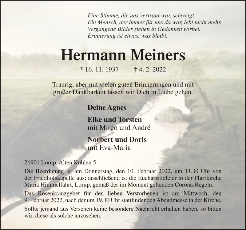  Traueranzeige für Hermann Meiners vom 08.02.2022 aus Neue Osnabrücker Zeitung GmbH & Co. KG