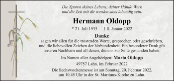 Traueranzeige von Hermann Oldopp von Neue Osnabrücker Zeitung GmbH & Co. KG