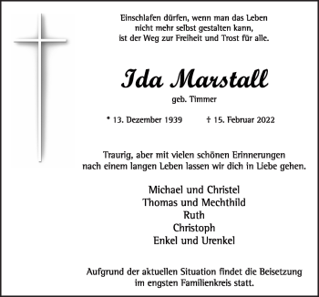 Traueranzeige von Ida Marstall von Neue Osnabrücker Zeitung GmbH & Co. KG