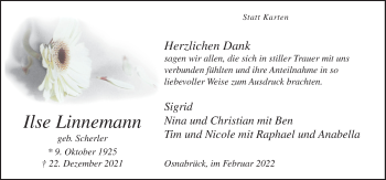 Traueranzeige von Ilse Linnemann von Neue Osnabrücker Zeitung GmbH & Co. KG