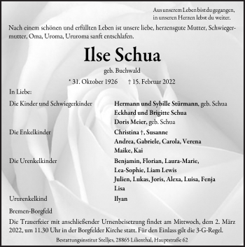 Traueranzeige von Ilse Schua von Neue Osnabrücker Zeitung GmbH & Co. KG