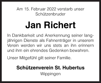 Traueranzeige von Jan Richert von Neue Osnabrücker Zeitung GmbH & Co. KG