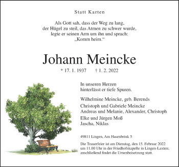 Traueranzeige von Johann Meincke von Neue Osnabrücker Zeitung GmbH & Co. KG