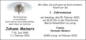 Traueranzeige von Johann Meiners von Neue Osnabrücker Zeitung GmbH & Co. KG