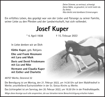Traueranzeige von Josef Kuper von Neue Osnabrücker Zeitung GmbH & Co. KG