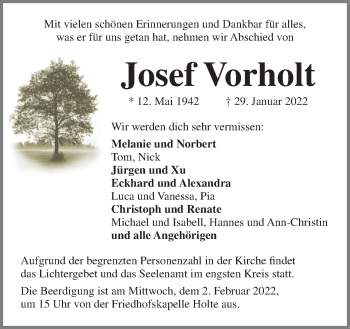 Traueranzeige von Josef Vorholt von Neue Osnabrücker Zeitung GmbH & Co. KG