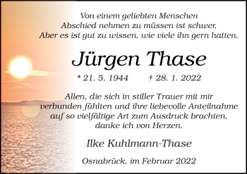 Traueranzeige von Jürgen Thale von Neue Osnabrücker Zeitung GmbH & Co. KG