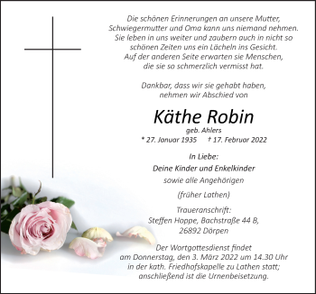 Traueranzeige von Käthe Robin von Neue Osnabrücker Zeitung GmbH & Co. KG