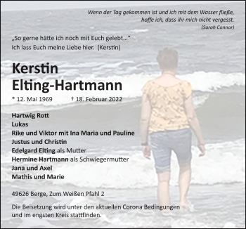 Traueranzeige von Kerstin Elting-Hartmann von Neue Osnabrücker Zeitung GmbH & Co. KG