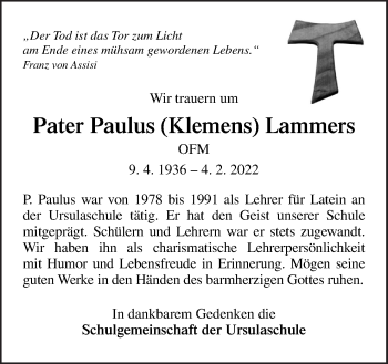 Traueranzeige von Klemens Lammers von Neue Osnabrücker Zeitung GmbH & Co. KG
