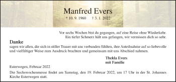 Traueranzeige von Manfred Evers von Neue Osnabrücker Zeitung GmbH & Co. KG