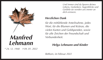 Traueranzeige von Manfred Lehmann von Neue Osnabrücker Zeitung GmbH & Co. KG