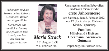 Traueranzeige von Maria Strack von Neue Osnabrücker Zeitung GmbH & Co. KG