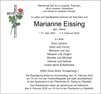 Traueranzeige von Marianne Eissing von Neue Osnabrücker Zeitung GmbH & Co. KG