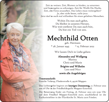 Traueranzeige von Mechthild Otten von Neue Osnabrücker Zeitung GmbH & Co. KG