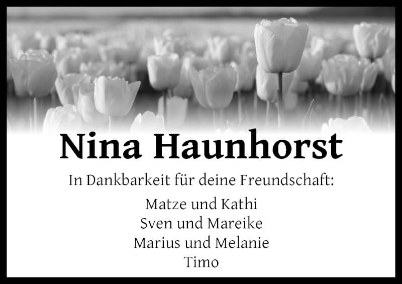  Traueranzeige für Nina Haunhorst vom 05.02.2022 aus Neue Osnabrücker Zeitung GmbH & Co. KG