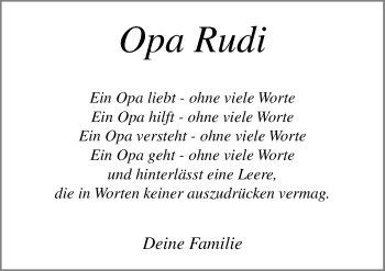 Traueranzeige von Opa Rudi  von Neue Osnabrücker Zeitung GmbH & Co. KG