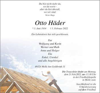 Traueranzeige von Otto Häder von Neue Osnabrücker Zeitung GmbH & Co. KG