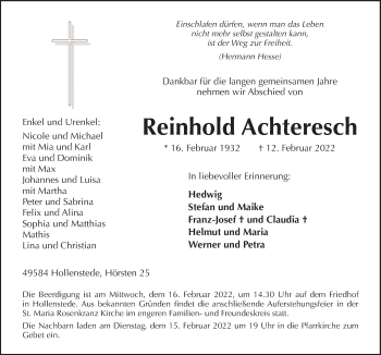 Traueranzeige von Reinhold Achteresch von Neue Osnabrücker Zeitung GmbH & Co. KG