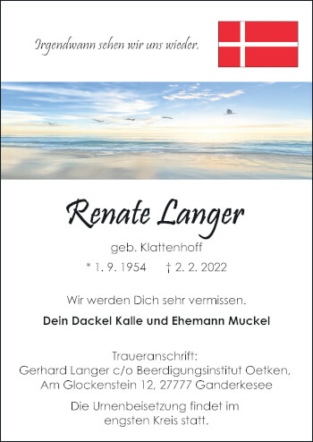 Traueranzeige von Renate Langer von Neue Osnabrücker Zeitung GmbH & Co. KG