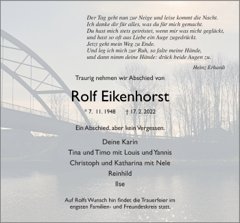 Traueranzeige von Rolf Eikenhorst von Neue Osnabrücker Zeitung GmbH & Co. KG