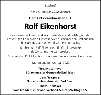 Traueranzeige von Rolf Eikenhorst von Neue Osnabrücker Zeitung GmbH & Co. KG