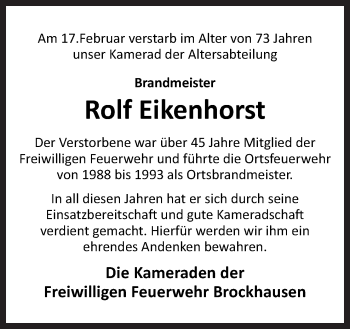 Traueranzeige von Rolf Eikenhorst von Neue Osnabrücker Zeitung GmbH & Co. KG