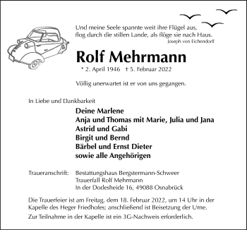 Traueranzeige von Rolf Mehrmann von Neue Osnabrücker Zeitung GmbH & Co. KG