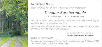 Traueranzeige von Theodor Buschermöhle von Neue Osnabrücker Zeitung GmbH & Co. KG