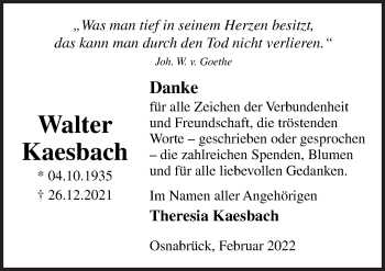 Traueranzeige von Walter Kaesbach von Neue Osnabrücker Zeitung GmbH & Co. KG