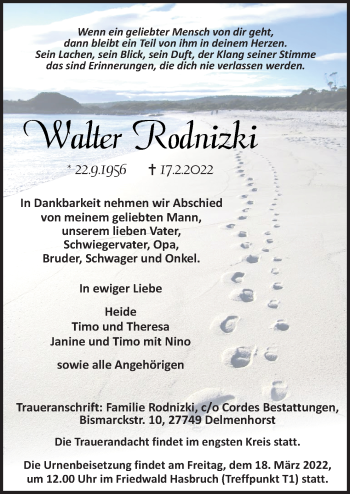 Traueranzeige von Walter Rodnizki von Neue Osnabrücker Zeitung GmbH & Co. KG