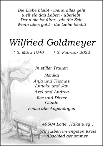 Traueranzeige von Wilfried Goldmeyer von Neue Osnabrücker Zeitung GmbH & Co. KG