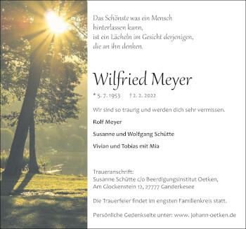 Traueranzeige von Wilfried Meyer von Neue Osnabrücker Zeitung GmbH & Co. KG