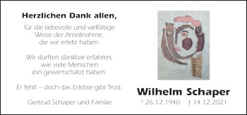 Traueranzeige von Wilhelm Schaper von Neue Osnabrücker Zeitung GmbH & Co. KG