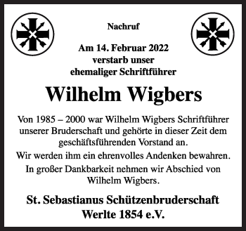 Traueranzeige von Wilhelm Wigbers von Neue Osnabrücker Zeitung GmbH & Co. KG